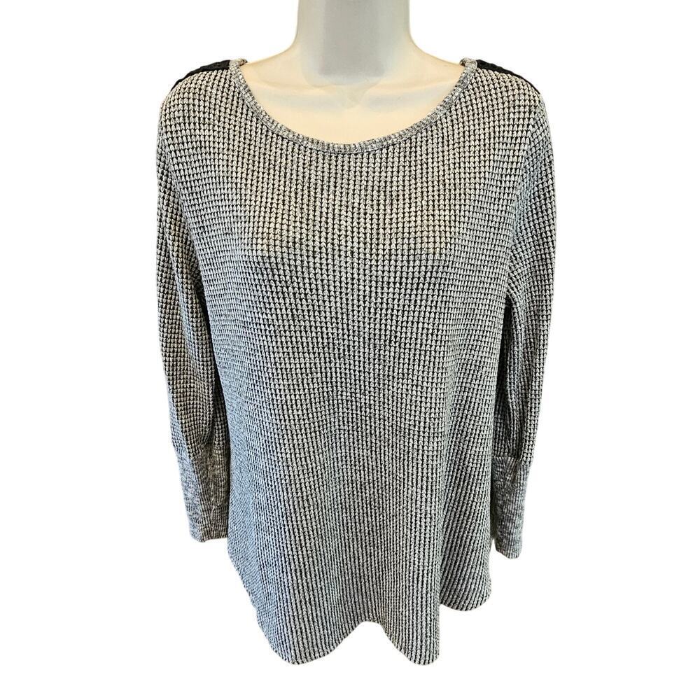 Soft Surroundings M Waffle Knit Thermal Burn Out Long Sleeve Black whimsigoth